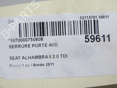 Højre fortil lås Højre fortil lås SEAT ALHAMBRA (710, 711) 2.0 TDI (177 hp) 37596739 37596739