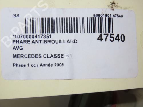 Used Left front fog light Left front fog light MERCEDES-BENZ B-CLASS Sports Tourer (W245) B 200 CDI (245.208) (140 hp) 18129723 18129723