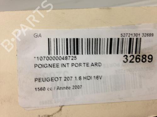 Used Rear right interior door handle PEUGEOT 207 (WA_, WC_) 1.6 HDi (90 hp) 9593881