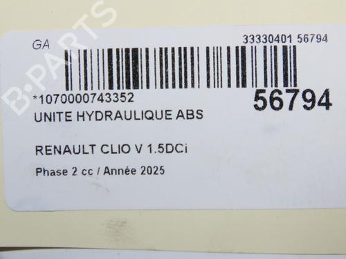 Used ABS pump ABS pump RENAULT CLIO V (B7_) 1.5 Blue dCi 100 (B7AD) (101 hp) 33998758 33998758