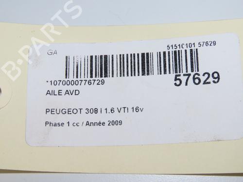 Parafango anteriore destro Parafango anteriore destro PEUGEOT 308 I (4A_, 4C_) 1.6 16V (120 hp) 37226014 37226014