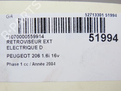 Used Right mirror PEUGEOT 206 Hatchback (2A/C) 1.6 16V (109 hp) 28801958