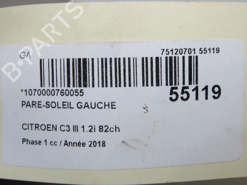 Pala sol esquerda Pala sol esquerda CITROËN C3 III (SX) 1.2 VTi 82 (82 hp) 36427327 36427327
