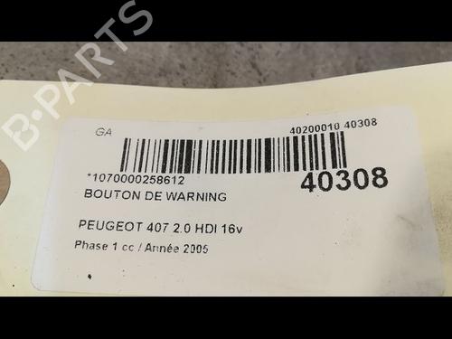 Used Warning switch Warning switch PEUGEOT 407 (6D_) 2.0 HDi 135 (6DRHRH, 6DRHRE, 6DRHRG, 6DRHRJ) (136 hp) 9610771 9610771