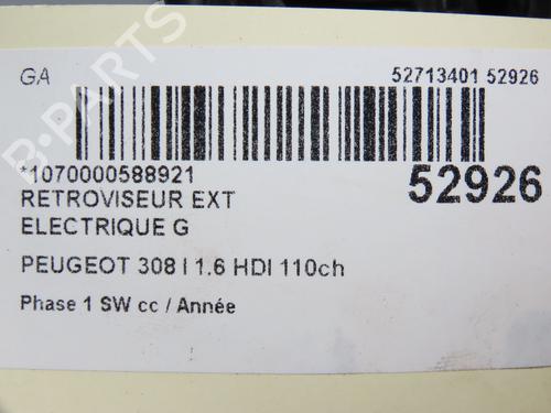 Left mirror PEUGEOT 308 SW I (4E_, 4H_) 1.6 HDi | BP28968710C26 