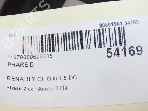 Højre forlygte RENAULT CLIO III (BR0/1, CR0/1) 1.5 dCi (BR17, CR17) (86 hp) 29045783