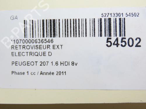Used Right mirror PEUGEOT 207 (WA_, WC_) 1.6 HDi (92 hp) 28831405