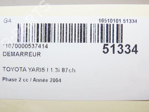 Used Starter TOYOTA YARIS (_P1_) 1.3 (SCP12_, SCP13_, SCP12R, SCP13R) (87 hp) 28966998