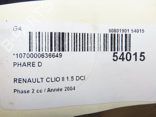 Højre forlygte RENAULT CLIO II (BB_, CB_) 1.5 dCi (B/CB08) | BP29415190C29 