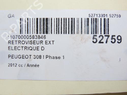 Used Right mirror PEUGEOT 308 I (4A_, 4C_) 1.6 HDi (112 hp) 28831371