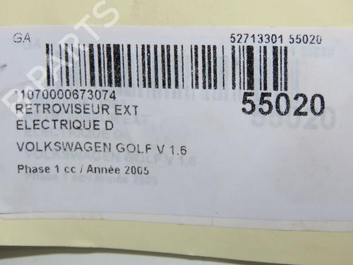 Used Right mirror VW GOLF V (1K1) 1.6 FSI (115 hp) 32129666