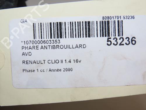 Used Right front fog light RENAULT CLIO II (BB_, CB_) 1.4 16V (B/CB0P, BB13) (98 hp) 28802224