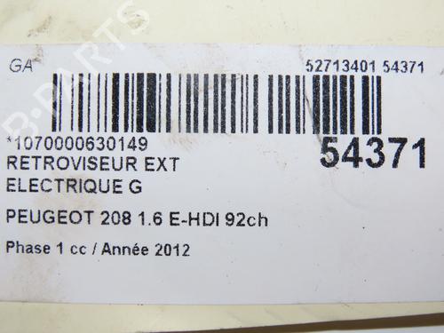 Used Left mirror PEUGEOT 208 I (CA_, CC_) 1.6 HDi (92 hp) 28831497