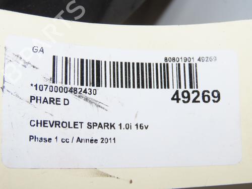 Used Right headlight CHEVROLET SPARK (M300) 1.0 (68 hp) 17371612