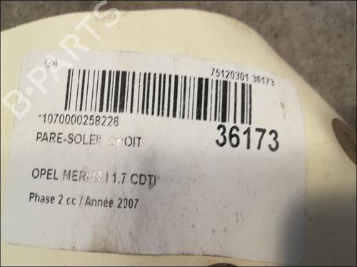 Used Right sun visor OPEL MERIVA A MPV (X03) 1.7 CDTI (E75) (100 hp) 9610729