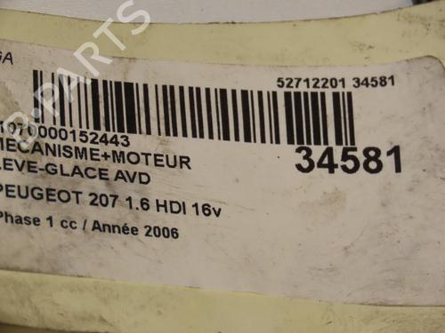Used Front right window mechanism PEUGEOT 207 (WA_, WC_) 1.6 HDi (109 hp) 9600777
