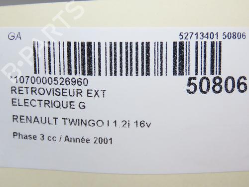 Used Left mirror RENAULT TWINGO I (C06_) 1.2 16V (C06C, C06D, C06K) (75 hp) 27216361