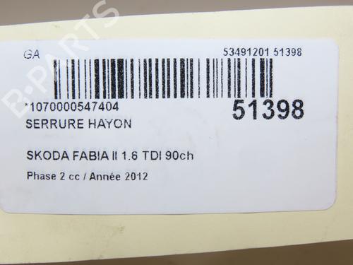 Tailgate lock SKODA FABIA II (542) 1.6 TDI | BP28969249C101 