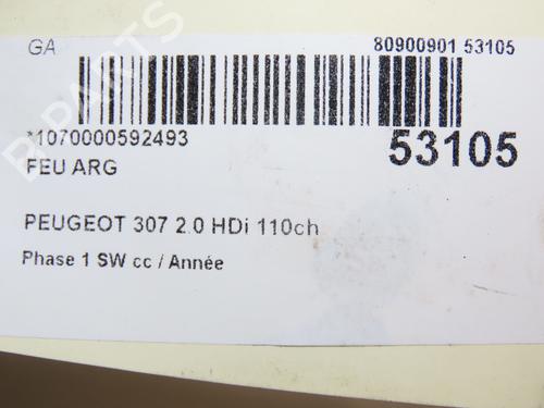 Used Left taillight PEUGEOT 307 SW (3H) 2.0 HDI 110 (107 hp) 28832801
