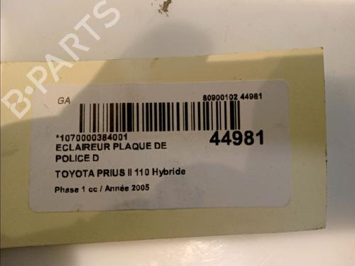 Used Licence plate light TOYOTA PRIUS Liftback (_W2_) 1.5 Hybrid (NHW20_, NHW20R) (112 hp) 14880648