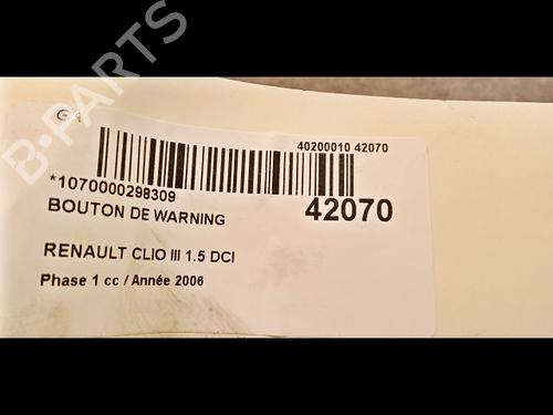 Used Warning switch Warning switch RENAULT CLIO III (BR0/1, CR0/1) 1.5 dCi (BR17, CR17) (86 hp) 9616353 9616353