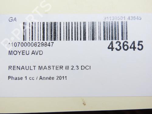Used Left front steering knuckle RENAULT MASTER III Van (FV) 2.3 dCi 125 FWD (FV0C, FV0D, FV0G, FV0H, FV0J, FV0K,... (125 hp) 28829806
