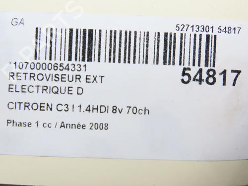 Used Right mirror CITROËN C3 I (FC_, FN_) 1.4 HDi (68 hp) 28831413