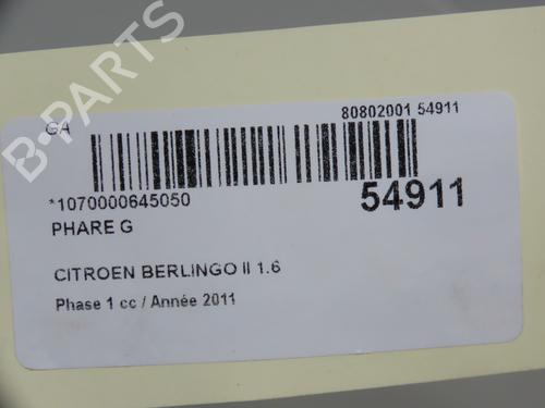 Used Left headlight CITROËN BERLINGO Box Body/MPV (B9) 1.6 HDi 75 (75 hp) 30606556