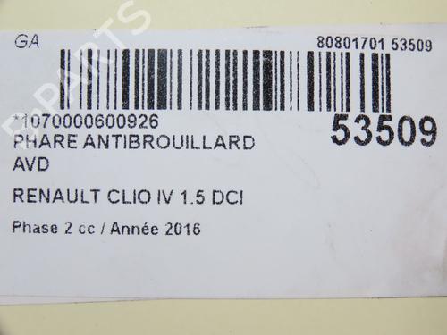 Højre foran tåkelykt RENAULT CLIO IV (BH_) 1.5 dCi 90 | BP28832400C31 