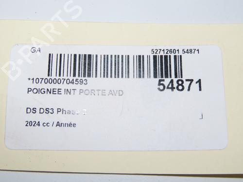 Højre fortil invendig håndtag DS DS 3 / DS 3 CROSSBACK (UR_, UC_, UJ_) 1.2 PureTech 130 (URHNSS) (131 hp) 31747994