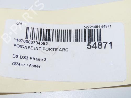 Used Rear left interior door handle DS DS 3 / DS 3 CROSSBACK (UR_, UC_, UJ_) 1.2 PureTech 130 (URHNSS) (131 hp) 31748012