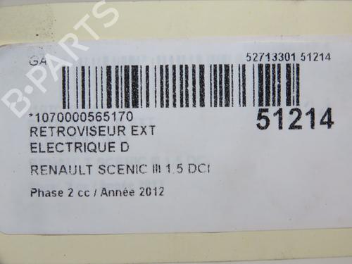 Right mirror RENAULT SCÉNIC III (JZ0/1_) 1.5 dCi | BP21755544C27 