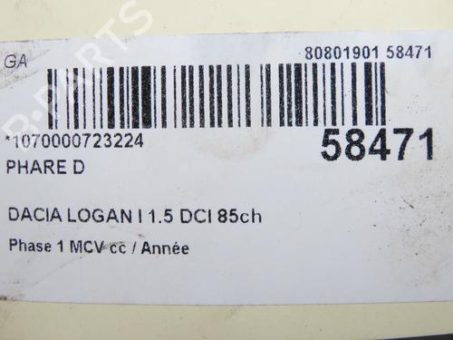Right headlight DACIA LOGAN MCV (KS_) 1.5 dCi (KS0W) | BP33998916C29  - Image 5