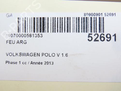 Used Left taillight VW POLO V (6R1, 6C1) 1.6 TDI (90 hp) 28832786