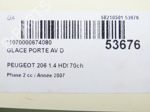 Dør rude højre foran PEUGEOT 206 Hatchback (2A/C) 1.4 HDi eco 70 | BP29872339C19