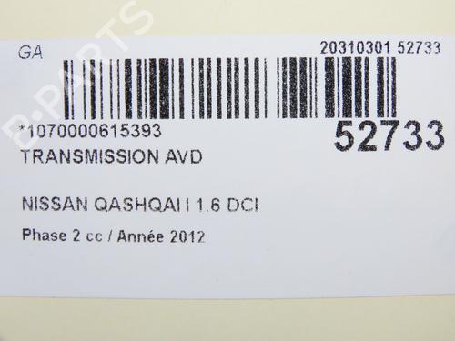 Right front driveshaft NISSAN QASHQAI I (J10, NJ10) 1.6 dCi | BP29759965M39 