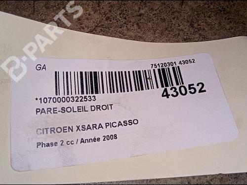 Right sun visor CITROËN XSARA PICASSO (N68) 1.6 HDi | BP9618575I2 