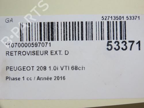 Used Right mirror PEUGEOT 208 I (CA_, CC_) 1.0 VTi (68 hp) 27471127