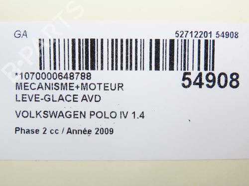 Used Front right window mechanism VW POLO IV (9N_, 9A_) 1.4 TDI (70 hp) 30522338