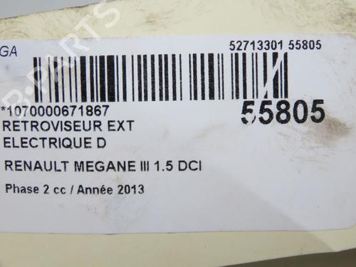 Bakspejl Højre RENAULT MEGANE III Hatchback (BZ0/1_, B3_) 1.5 dCi (BZ09, BZ0D, BZ1W, BZ29, BZ14) (110 hp) 31242549