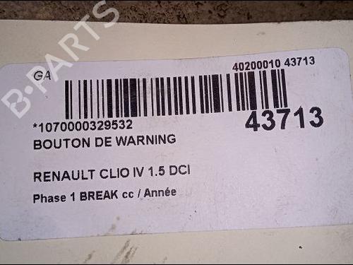 Used Warning switch RENAULT CLIO IV Grandtour (KH_) 1.5 dCi 90 (KHN3, KHN4) (90 hp) 9619103