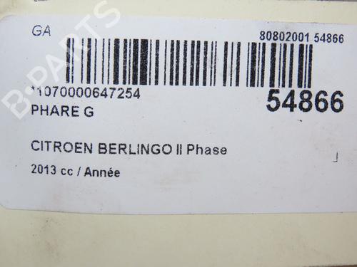 Used Left headlight CITROËN BERLINGO Box Body/MPV (B9) 1.6 HDi 90 (90 hp) 28832572
