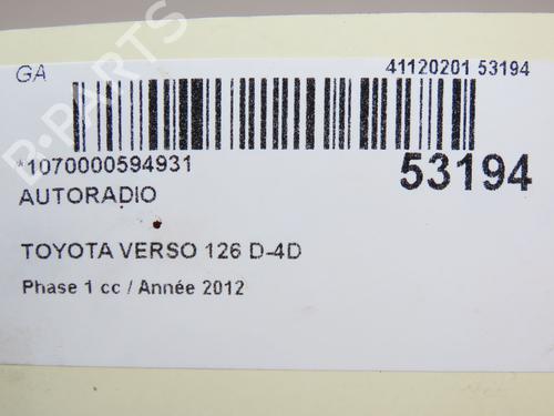 Radio TOYOTA VERSO (_R2_) 2.0 D-4D (AUR20_, AUR20R) | BP28830586E6 