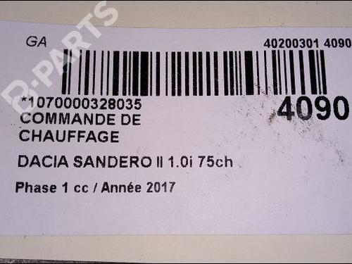 Climate control DACIA SANDERO II 1.0 SCe 75 (B8JC, B8JD, B8NC) | BP9618933I5 