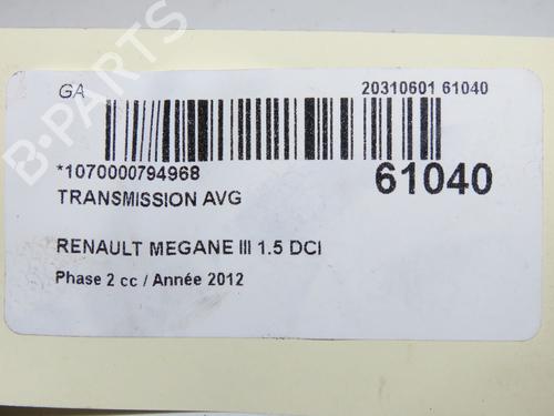 Used Left front driveshaft Left front driveshaft RENAULT MEGANE III Hatchback (BZ0/1_, B3_) 1.5 dCi (BZ0C) (90 hp) 40518016 40518016
