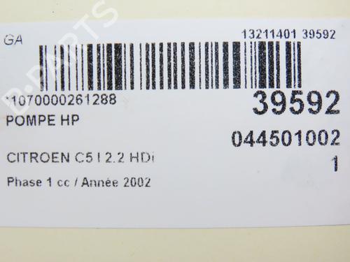 Used Injection pump CITROËN C5 I (DC_) 2.2 HDi (DC4HXB, DC4HXE) (133 hp) 9611578