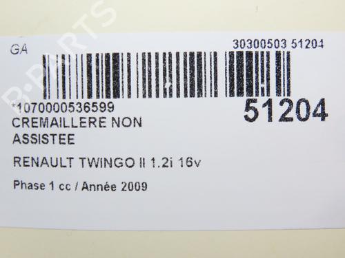 Used Steering rack Steering rack RENAULT TWINGO II (CN0_) 1.2 16V (CN0K, CN0V, CN0A) (76 hp) 19326495 19326495