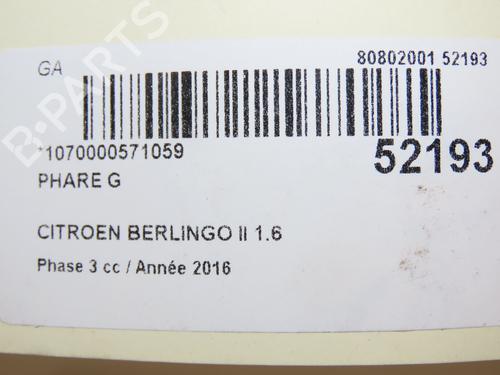 Used Left headlight CITROËN BERLINGO Box Body/MPV (B9) 1.6 BlueHDi 100 (99 hp) 28832530