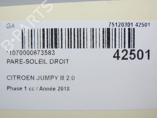 Used Right sun visor Right sun visor CITROËN JUMPY III Van (V_) 2.0 BlueHDi 120 (122 hp) 31121109 31121109