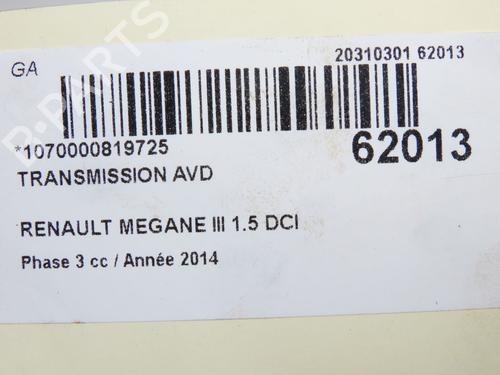 Used Right front driveshaft Right front driveshaft RENAULT MEGANE III Grandtour (KZ0/1) 1.5 dCi (KZ09, KZ0D, KZ1G, KZ29, KZ14, KZ1W, KZ10, KZ1F,... (110 hp) 40110647 40110647